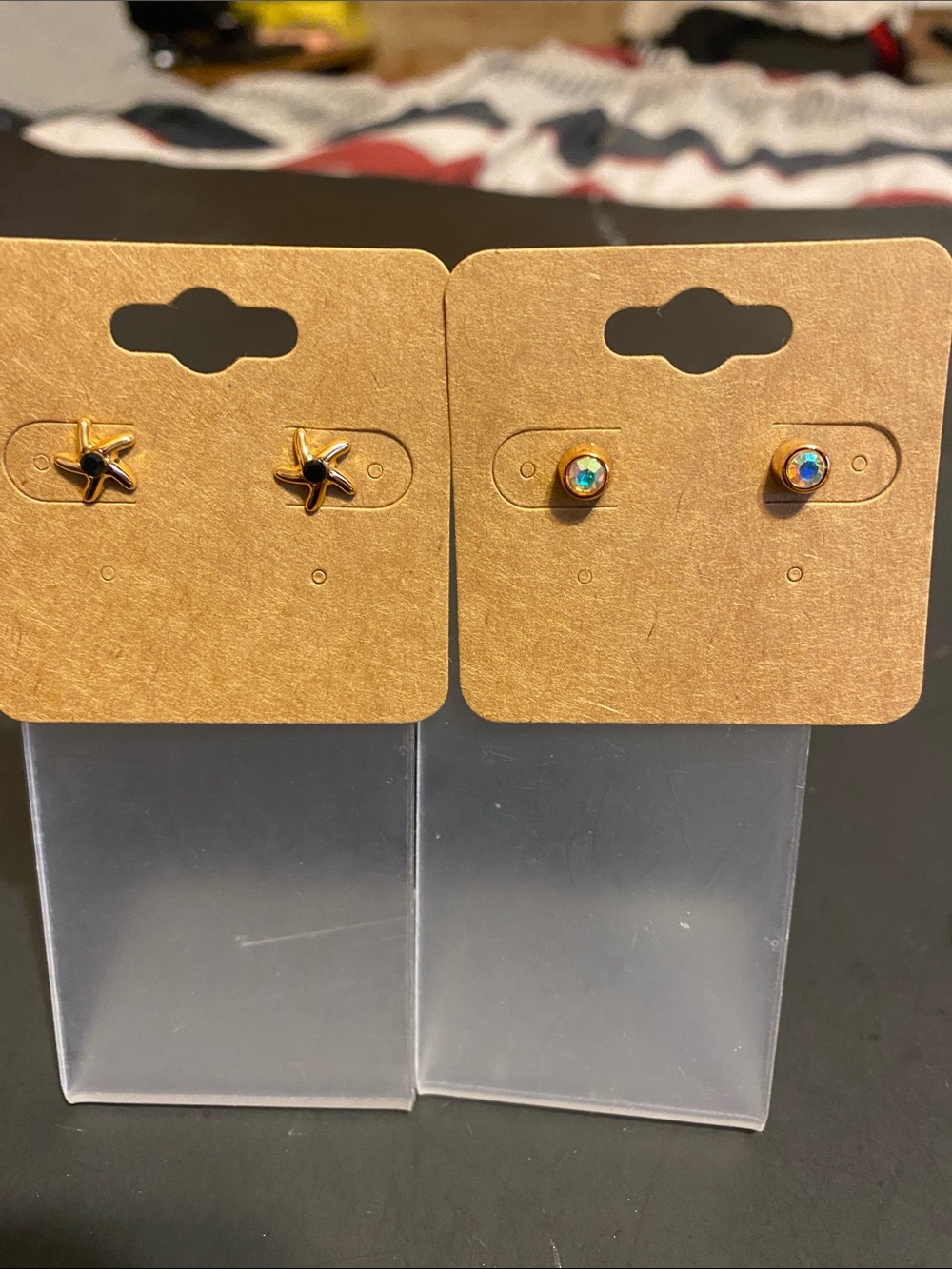 Fashion Jewelry Gold Starfish and Gold Opal-Effect Stud Earrings